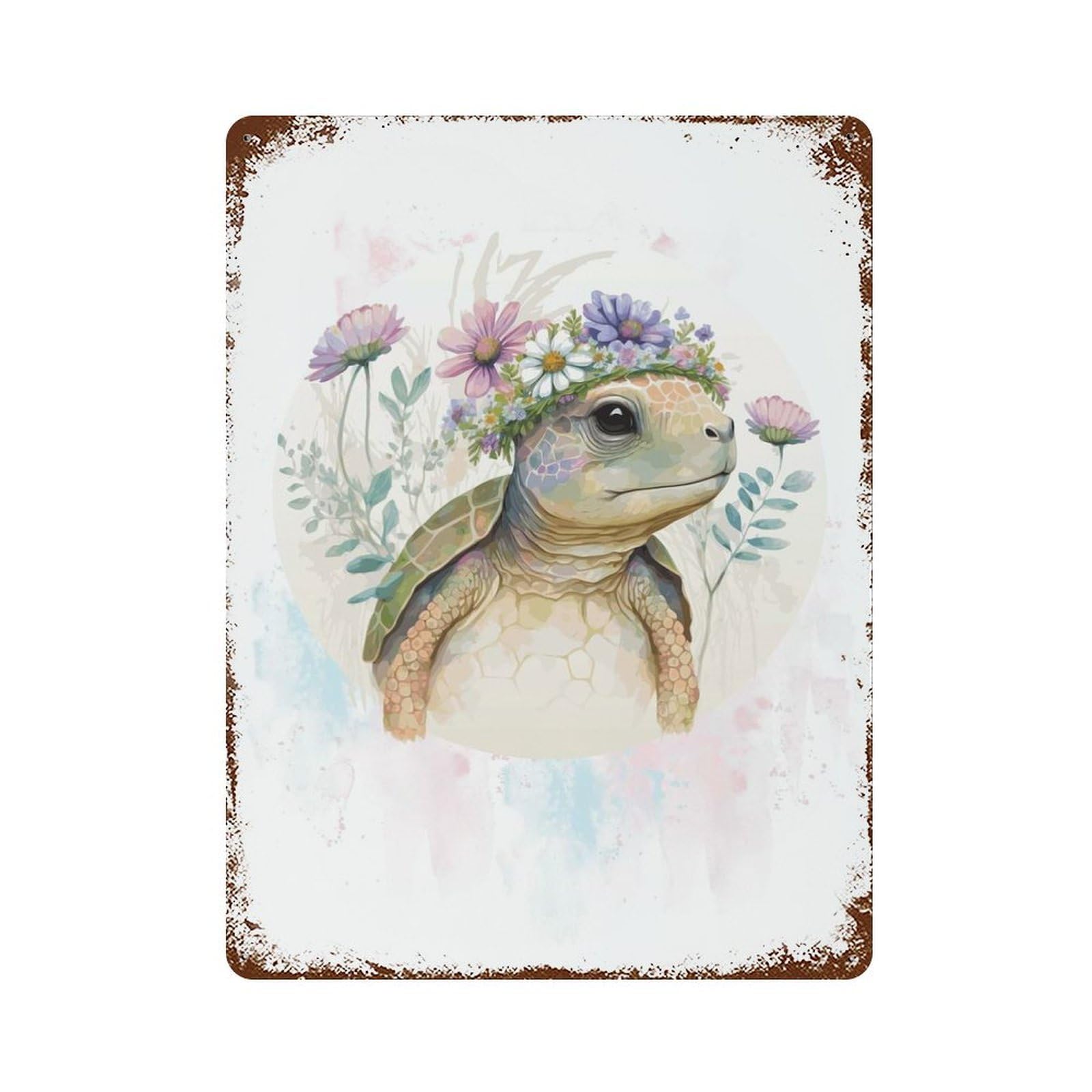 Cute Watercolor Turtle Retro Metal Sign 15.7"x11.8", Classic Wall Plaque for Garage, Pub Or Kitchen