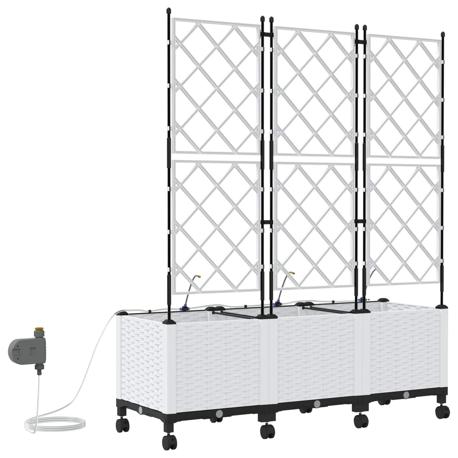Gecheer Blumenkübel mit Bewässerungssystem und Rollen, Pflanzkübel aus Kunststoff mit Wasserreservoir für optimale Pflanzenpflege, 3 Stück Weiß, for Balkon Terrasse Garten und Outdoor Dekoration