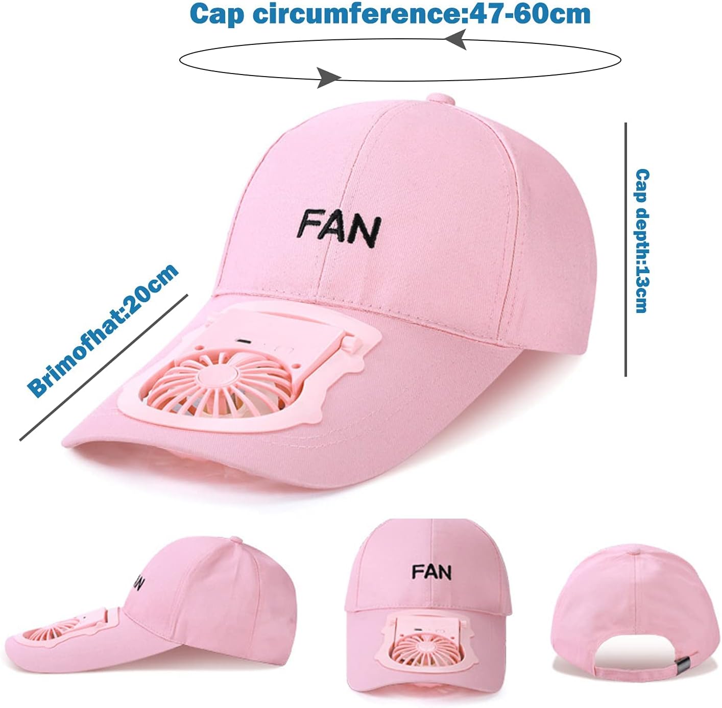 Fan Hat-Men's Women's Novelty Hat-Hat with Built in Solar-Unisex USB Charging 3-Speed Fun Baseball Cap-Hat Electric for Riding-Mountaineering and Travel-Anti-UV(Pink), 3X-Small-4X-Large