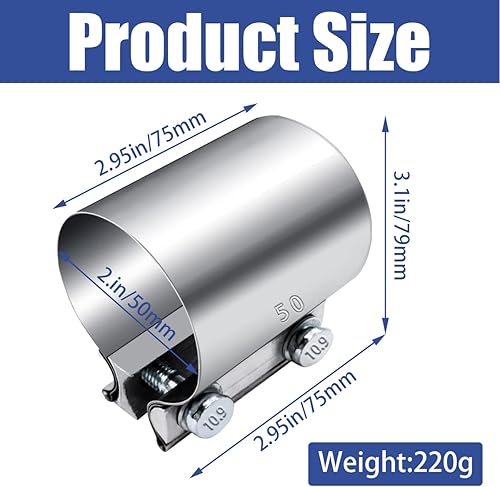 Vista 16 de Dianrui 2 bandas de abrazadera de acero inoxidable de 1.75 pulgadas; abrazadera de ensanchamiento universal de 1.75 pulgadas para sistema de escape