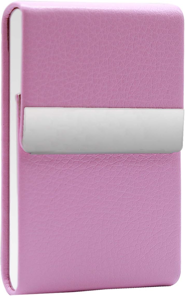 Metal Cigarette Case PU Leather Design Pocket Carrying Cigarette Box Holder for Women Ladies Super Slim Cigarette Pack for 10 Cigarette Pink