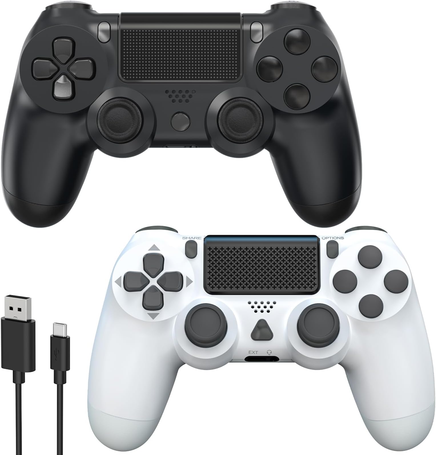 YCCSKY Wireless P-4 Controller,Gamepad für P-4/Pro/Slim/PC-Schwarz und Weiß, mit Turbo-Option, Rücktaste, Dual Vibration, 6-Achsen Gyrosensor und Touchpanel,2 Pack
