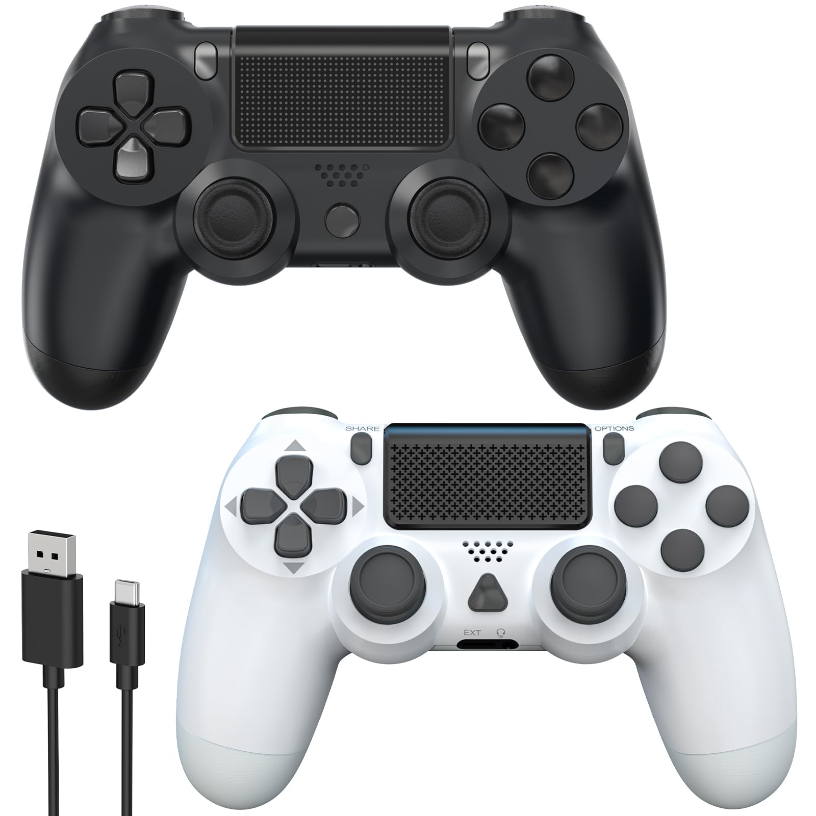 YCCSKY Wireless P-4 Controller,Gamepad für P-4/Pro/Slim/PC-Schwarz und Weiß, mit Turbo-Option, Rücktaste, Dual Vibration, 6-Achsen Gyrosensor und Touchpanel,2 Pack