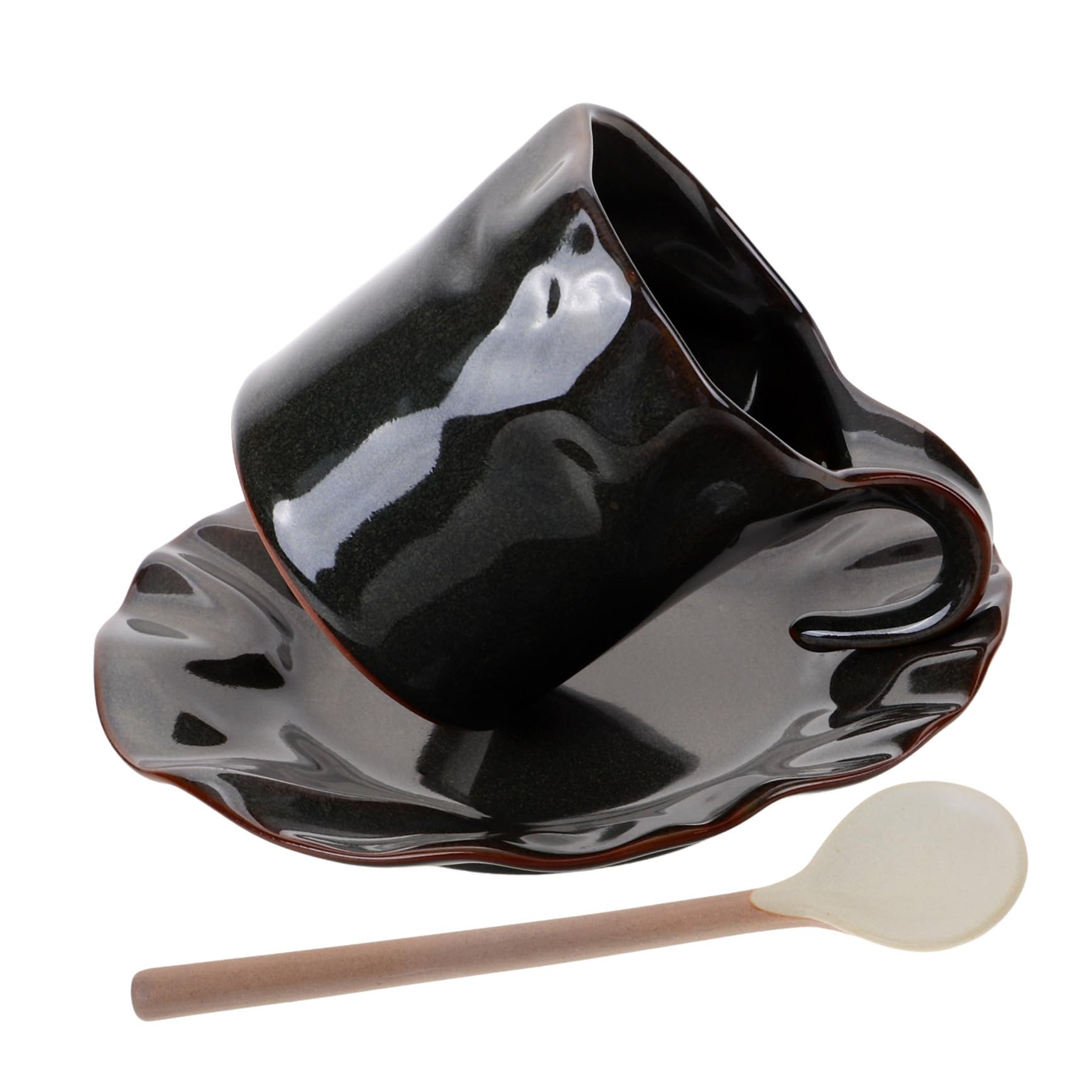 Tasse à Café en Céramique avec Soucoupe, 150ml, Poignée Pratique, Bord Lisse, Maison Restaurant, Lot de 1 Set de Set