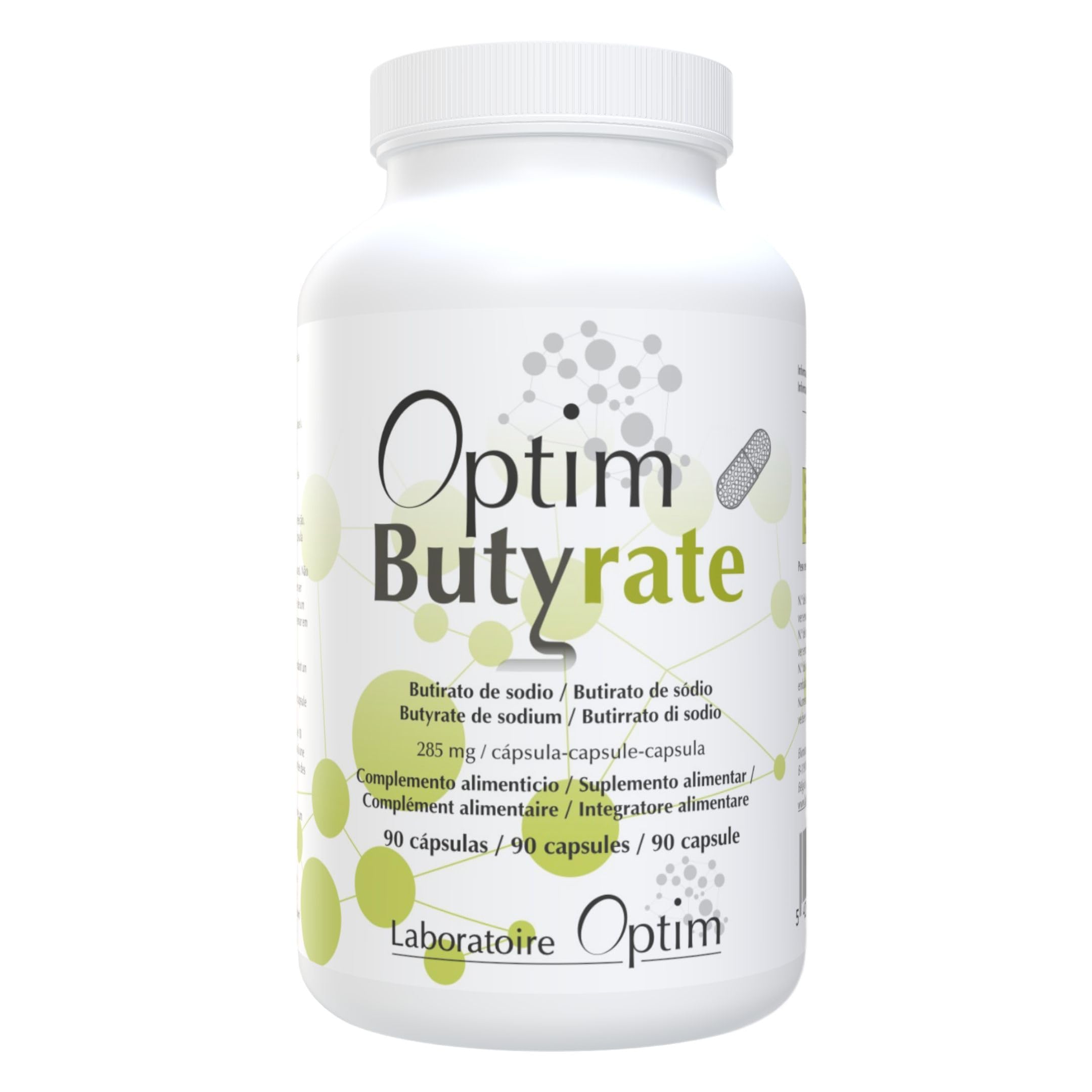OPTIM Butyrate - Suplemento de Butirato de Sodio 285 mg para Microbiota - Liberación Progresiva Microencapsulado - 90 Cápsulas - Ácido Butírico para Bienestar Intestinal y Colon