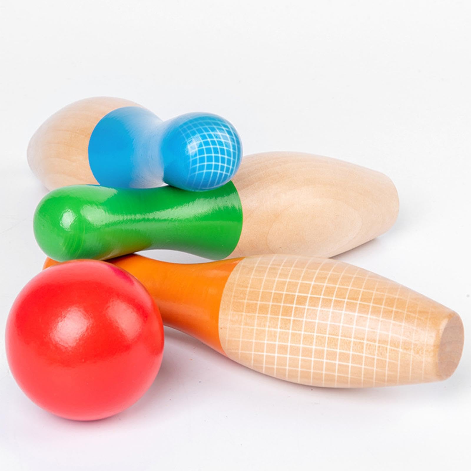 Unterhaltsames Familienspiel für Kleinkinder: Bowlingkugel Spiel für drinnen und draußen, Bowling Set mit Holzkegeln, Kugel und Spielkugel für die