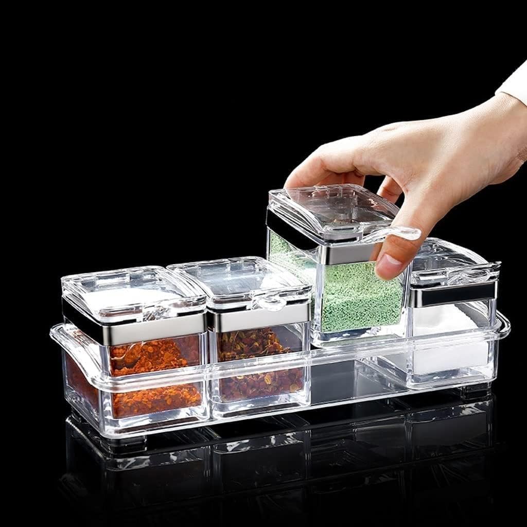 Condiment Set Seasoning Box Condiment Jar Acrylic Condiment Container Set Seasoning Jar With Lid Spoon Transparent Kitchen Spice Box For Home Kitche Salt and Sugar Container Sets Condiment Pot