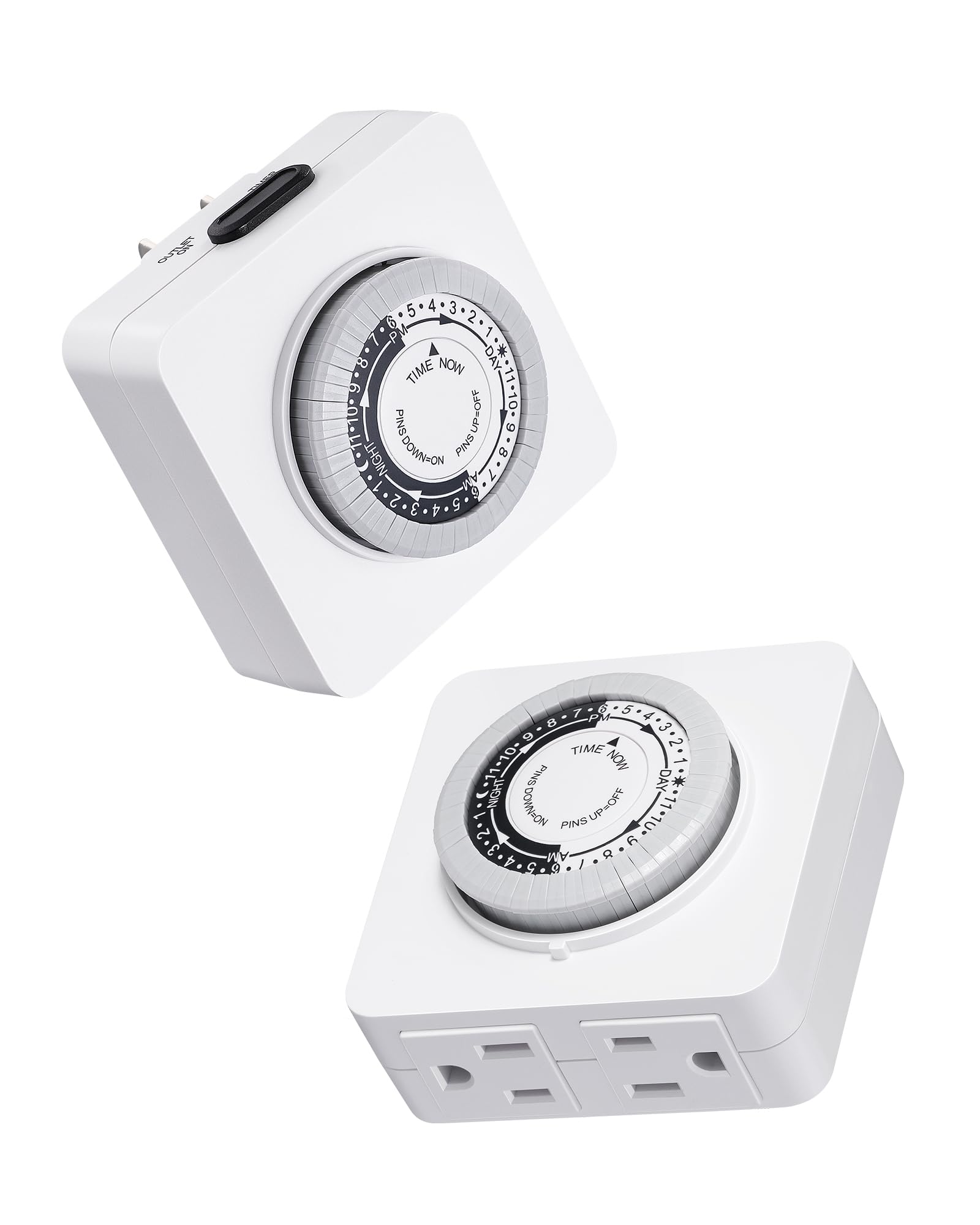 DEWENWILS 24-Hour Outlet Timer Indoor with 2 Grounded Outlets, Plug-in Mechanical Timer, Programmable Timer for Electrical Outlets, 30-Minute Intervals, for Lamps, Holiday Decors, ETL Listed, 2 Pack