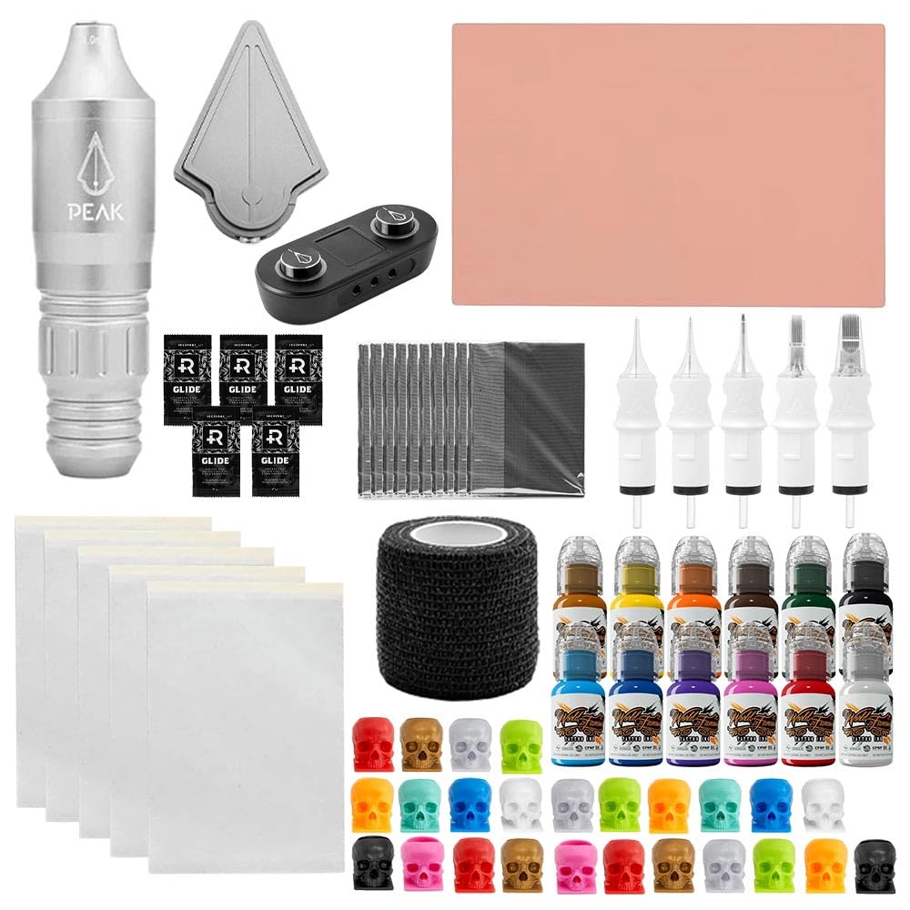 Peak Kyan Wired Tattoo Kit for Apprentices and Beginners Complete Set, Includes Rotary Pen Tattoo Machine, Power Supply, and Essential Starter Tattooing Supplies for Artists, Red