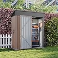 Aoxun 5x2.7 FT Shed Outdoor Storage Shed Metal Tool Shed with Door and Lock Outdoor Shed for Garden, Backyard, Poolside, Brown