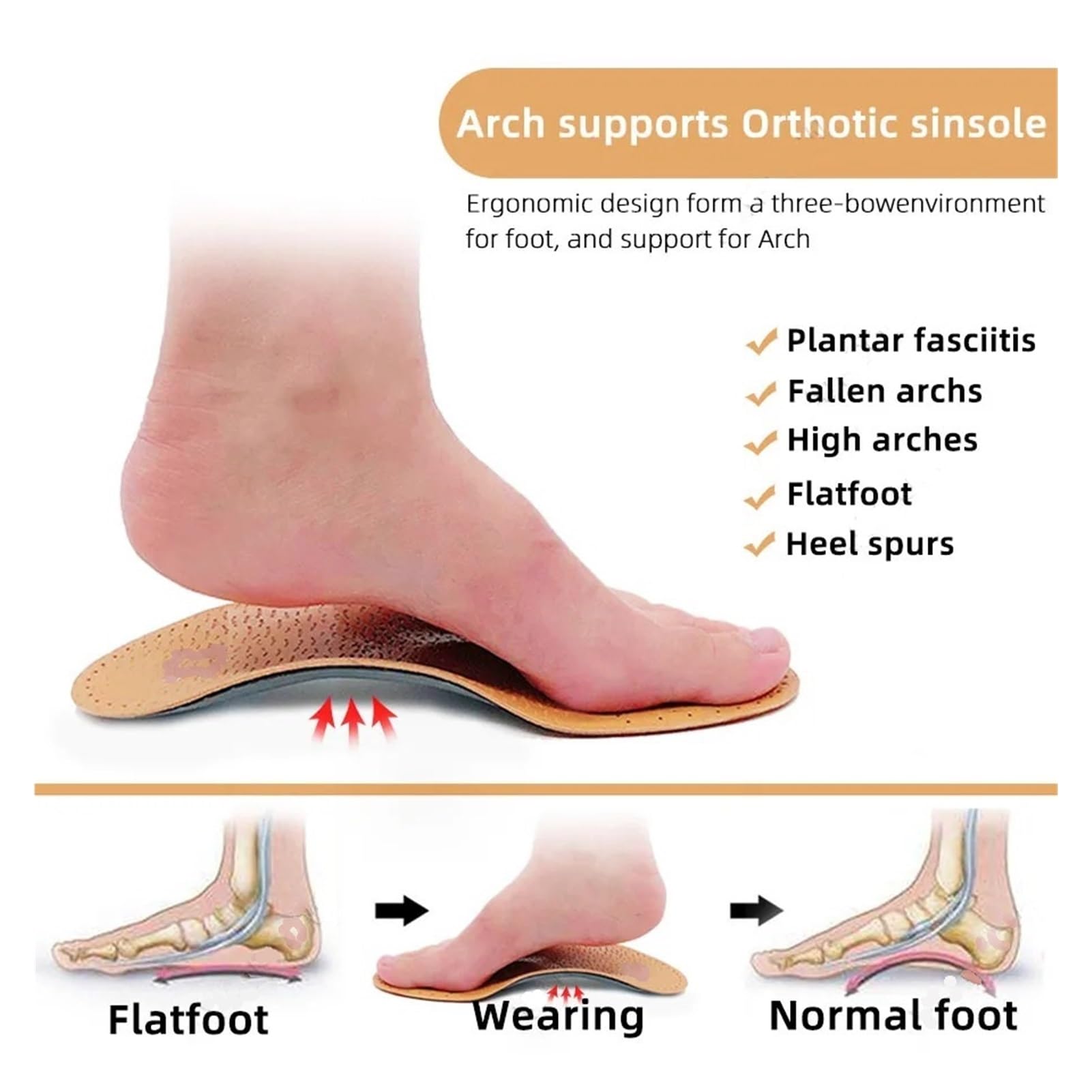 Leder Orthesen Einlegesohle for Plattfüße Arch Support Orthopädische Schuhe Sohle Einlegesohlen for Füße Geeignet Männer Frauen Kinder O/X Bein(XL(45-46) 30cm)