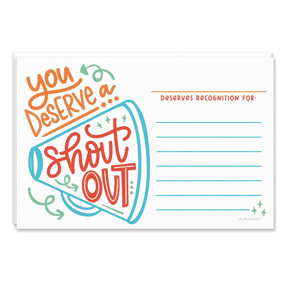 Positive Shout Out Cards For Teachers, Students, Employees, Office Staff - Kudos Appreciation and Recognition Reward Cards For School or Work Bulletin