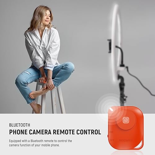 Miniatura 6 de NEEWER Anillo de luz profesional con soporte y soporte para teléfono, 18 pulgadas, ultra delgado, 45 W 2900K-7000K TLCI98, obturador remoto y