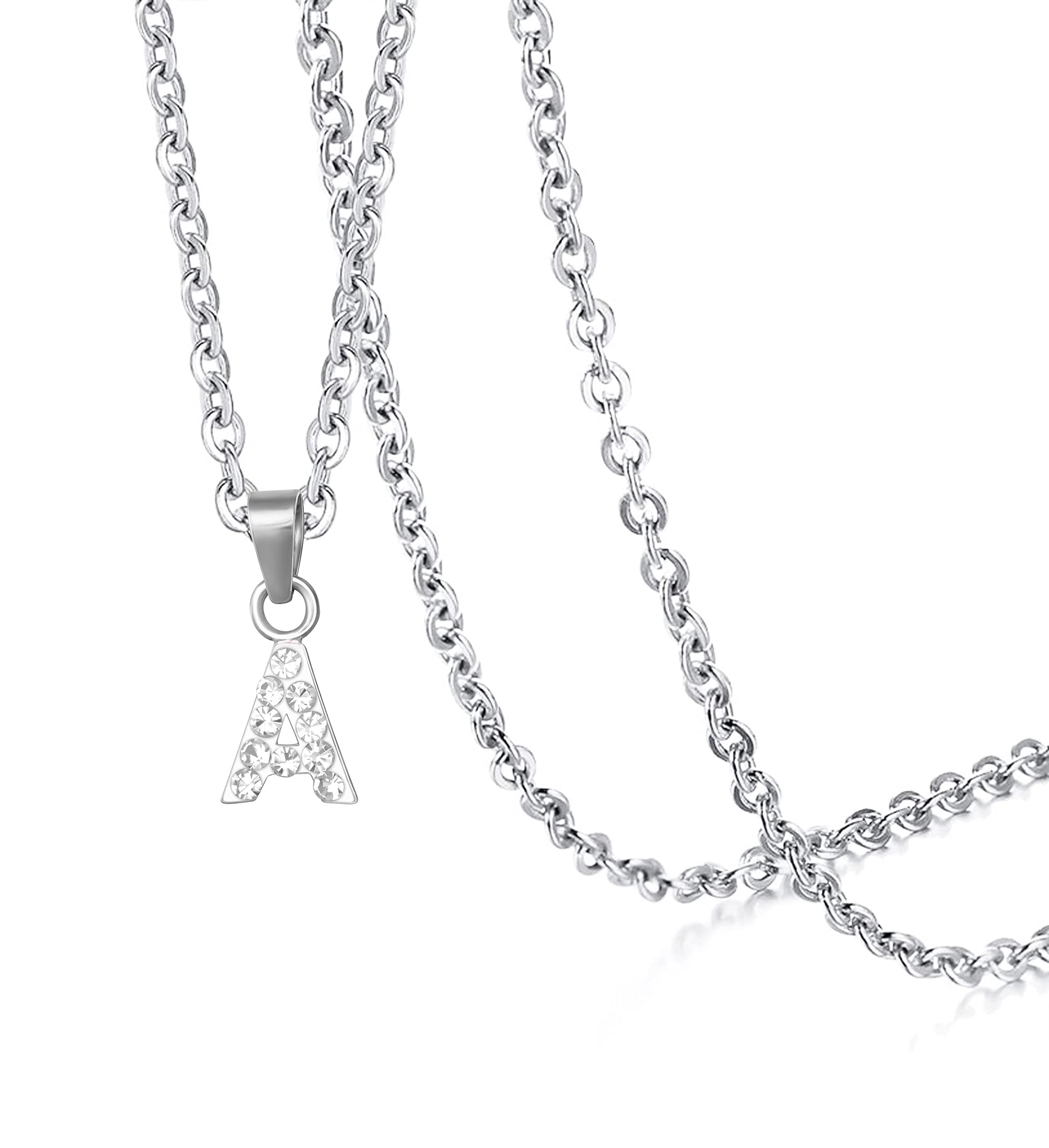 Via Mazzini92.5-925 Sterling Silver Tiny Letter 'A' Pendant with Chain for Women and Girls (NK0935)