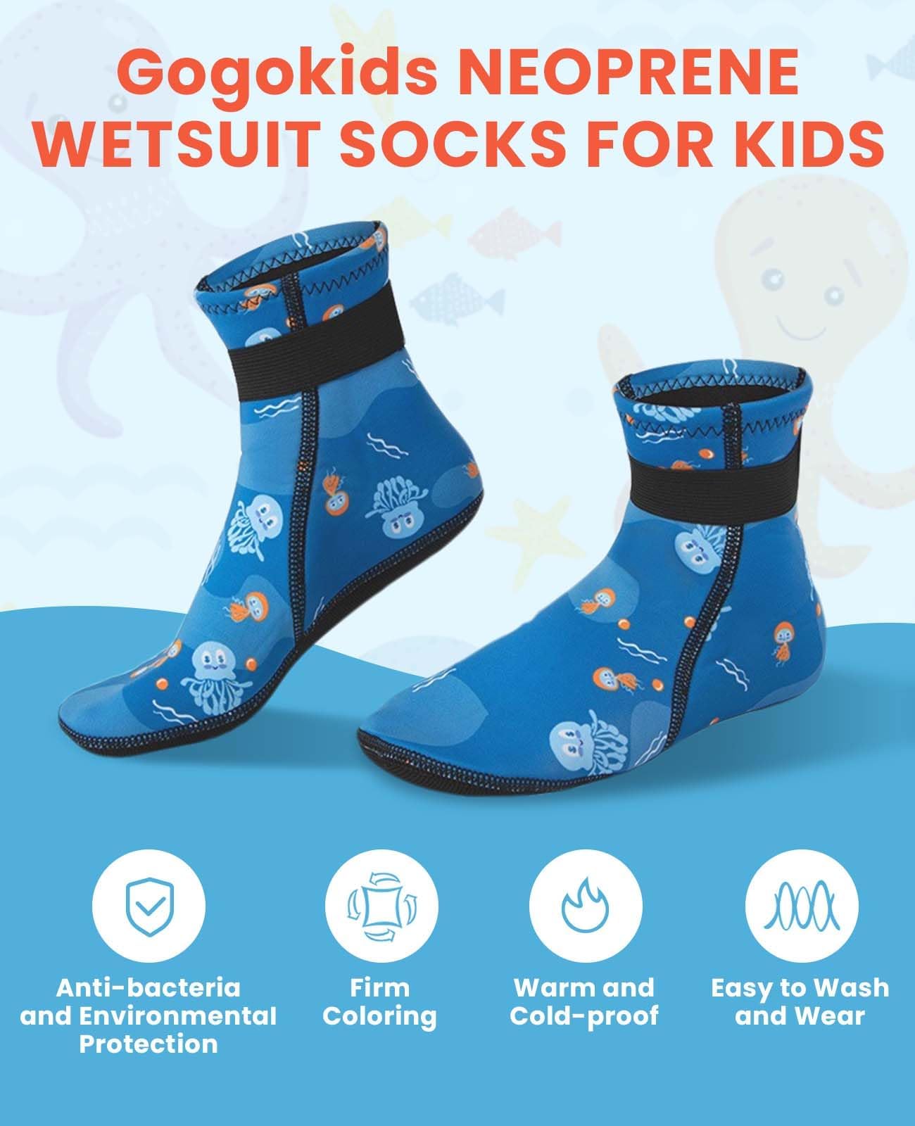 Gogokids Calzini Neoprene da 3 mm per Bambini, Calze Termiche Antiscivolo, Calze Piscina per Ragazzi Ragazze, Calze Snorkeling per Surf Kayak Nuoto Immersioni Sport Acquatici