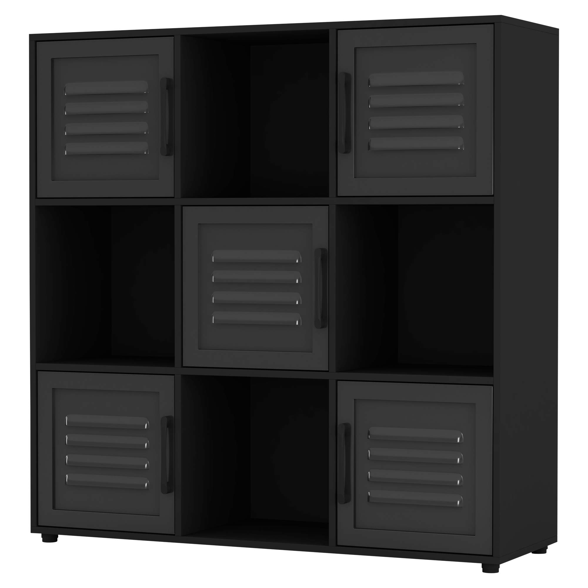 URBNLIVING Black Cube Bookcase With Metal Door Display Shelf Storage Unit Shelving Cupboard Organiser (Black Door, 3x3 Cube (9 Cube))
