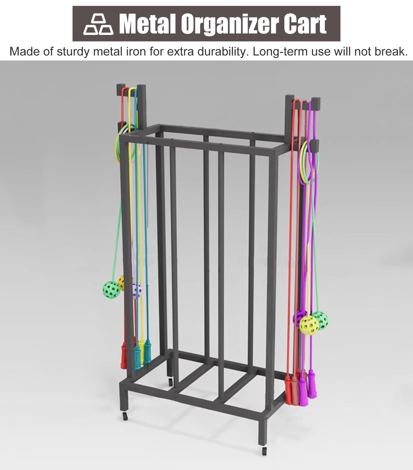 Support à Roulettes Pour Cerceau Hula Hoop Et Corde à Sauter - Chariot En Fer, 80 Cm De Haut, Rangement Fitness - 3