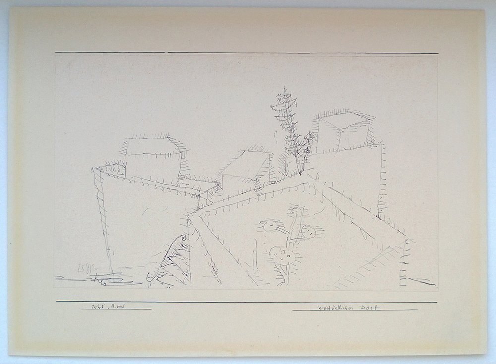 Impression Paul Klee West-Eastern Village grand format avec cadre marron salon