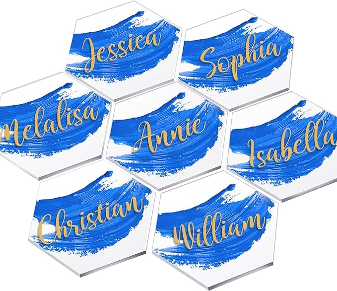 BIGIMALL 16 PCS Clear Hexagon Acrylic Place Cards for Wedding, Blank Acrylic Name Cards for Table Setting, Acrylic Hexagon Tiles Plates,Wedding Seating Cards, Escort Cards 3mm