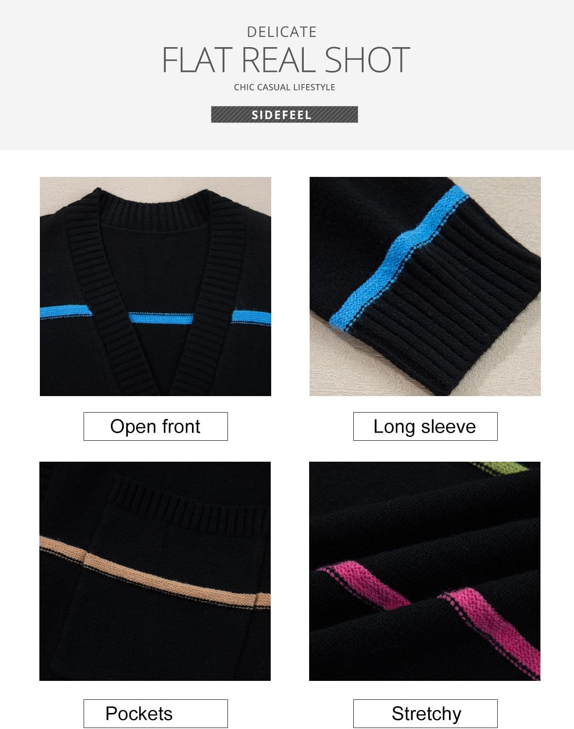 Sidefeel Cardigan Sweaters for Women Lightweight Striped 2025 Long Sleeve Open Front Loose Knit Sweaters Clothes - Image 8