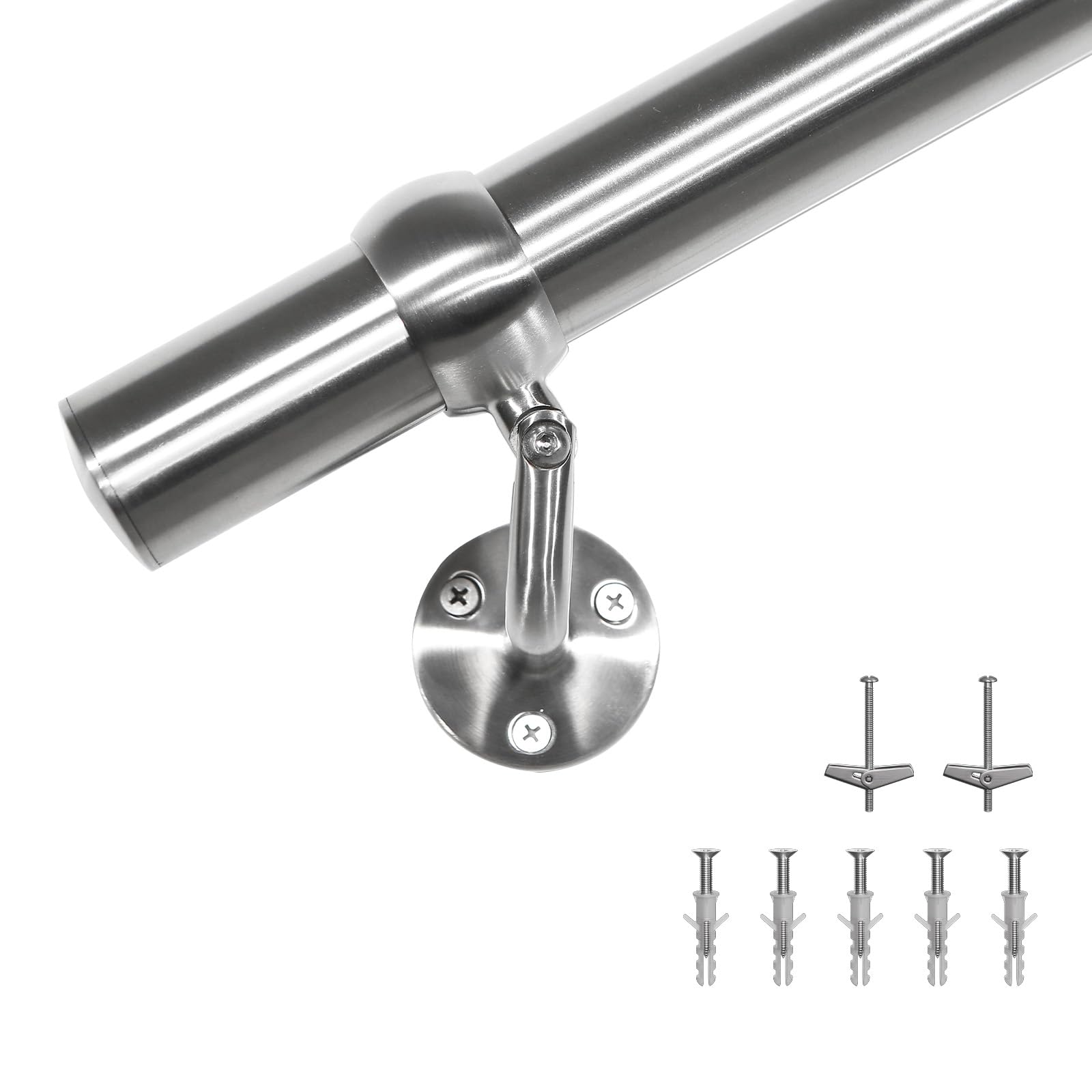 Condition photo showing New/Like New for stair handrail kit 5ft, stainless steel 304 wall mount railing system, 1-11/16 inch pipe secure grab hand rail for staircase indoor house decor outdoor, industrial modern style- silver