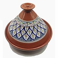 Tajine Pentola in Terracotta Decorata, Piatto Etnico Marocchino Tunisino, Diametro 32 cm