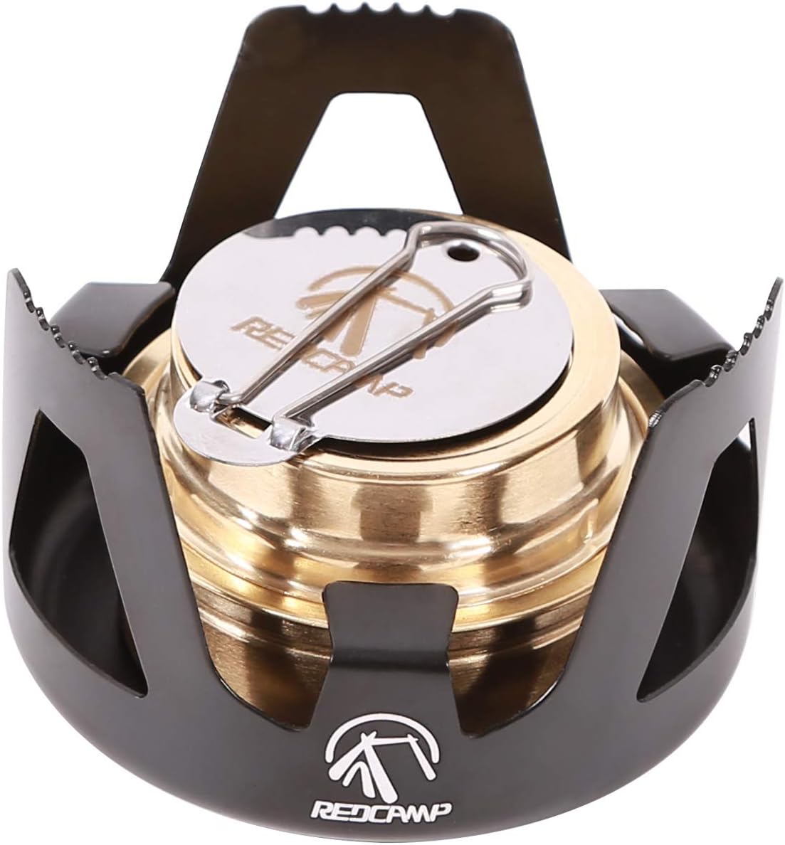 REDCAMP Mini Spirit Burner - Brass Alcohol Stove with Adjustable Flame & Wind Shield, Ultralight Portable Camping Stove for BBQ, Backpacking, Hiking, Outdoor Cooking and Picnic (Black)
