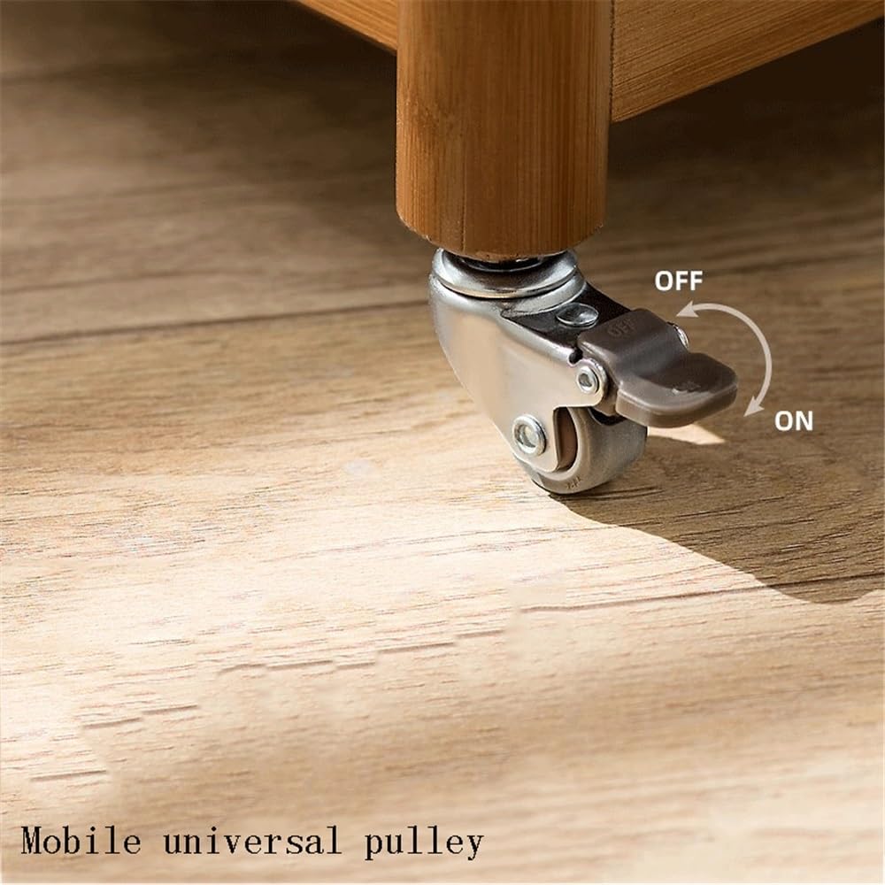 Libreria Portatile Carrello portaoggetti for libreria con Ruote universali, ripiano in bambù con lastra di Vetro, for Studio Domestico o espositore Mobile for Ufficio Scaffale di stoccaggio