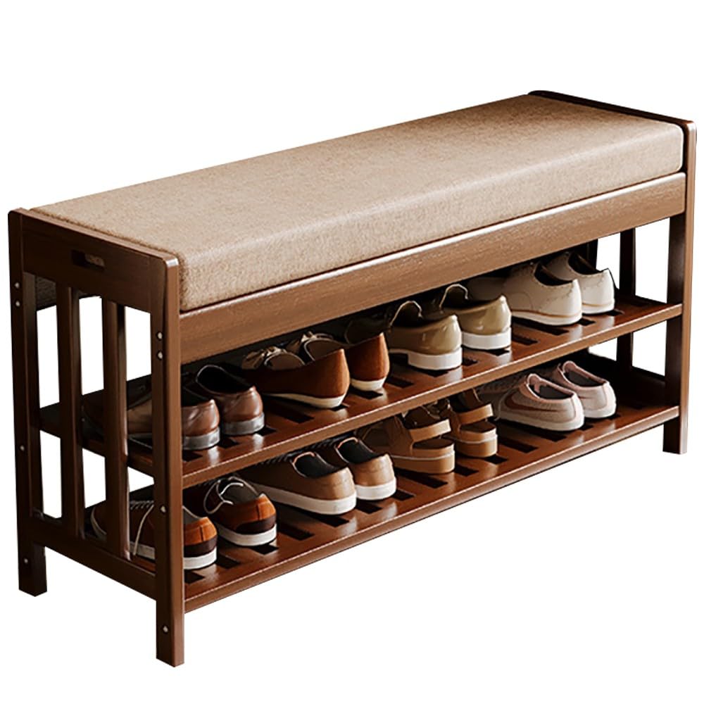 MSHGSKU Bamboo Shoe Bench, Entryway Storage Bench with Padded Seat, Stable Shoe Shelf, Holds up to 80 kg, Perfect for Indoor Entrance Hallway, 27CM Height