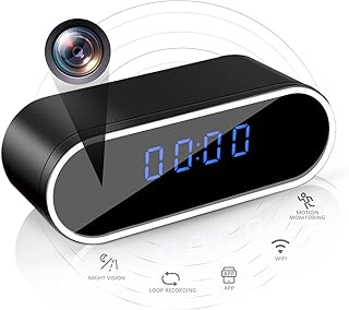 Hidden Camera Clock HD 1080P WiFi Spy Camera Secret Nanny Camera with Motion Detection Alarm Push Night Vision Loop Recording Remote Monitoring Indoor Security Camera for Pet/Baby, No Audio
