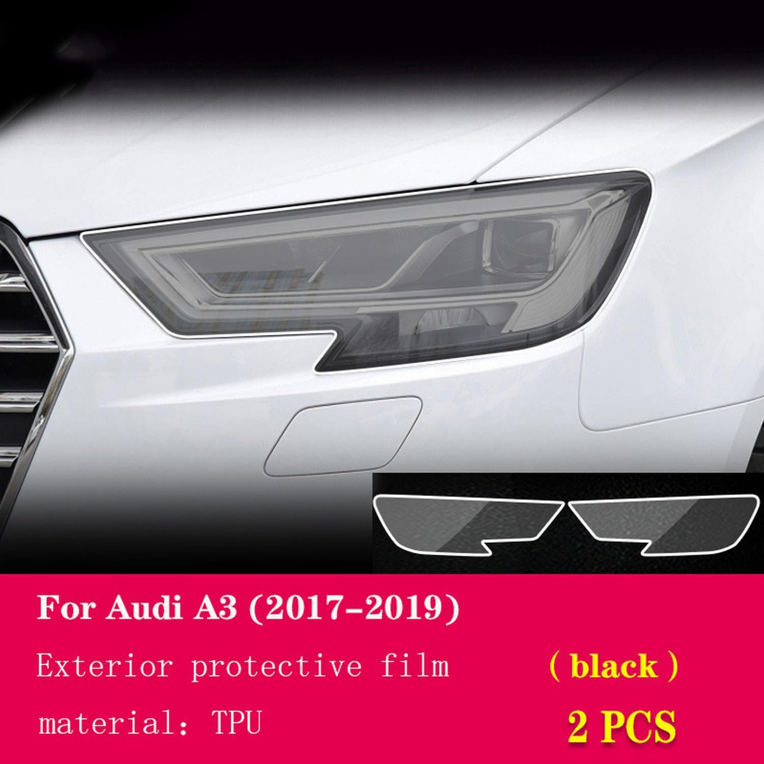 JCAKES Car Exterior Headlight Anti-Scratch TPU Protective Film Anti-Scratch Repair Film Accessories Transparent，for Audi A3 2017-2019