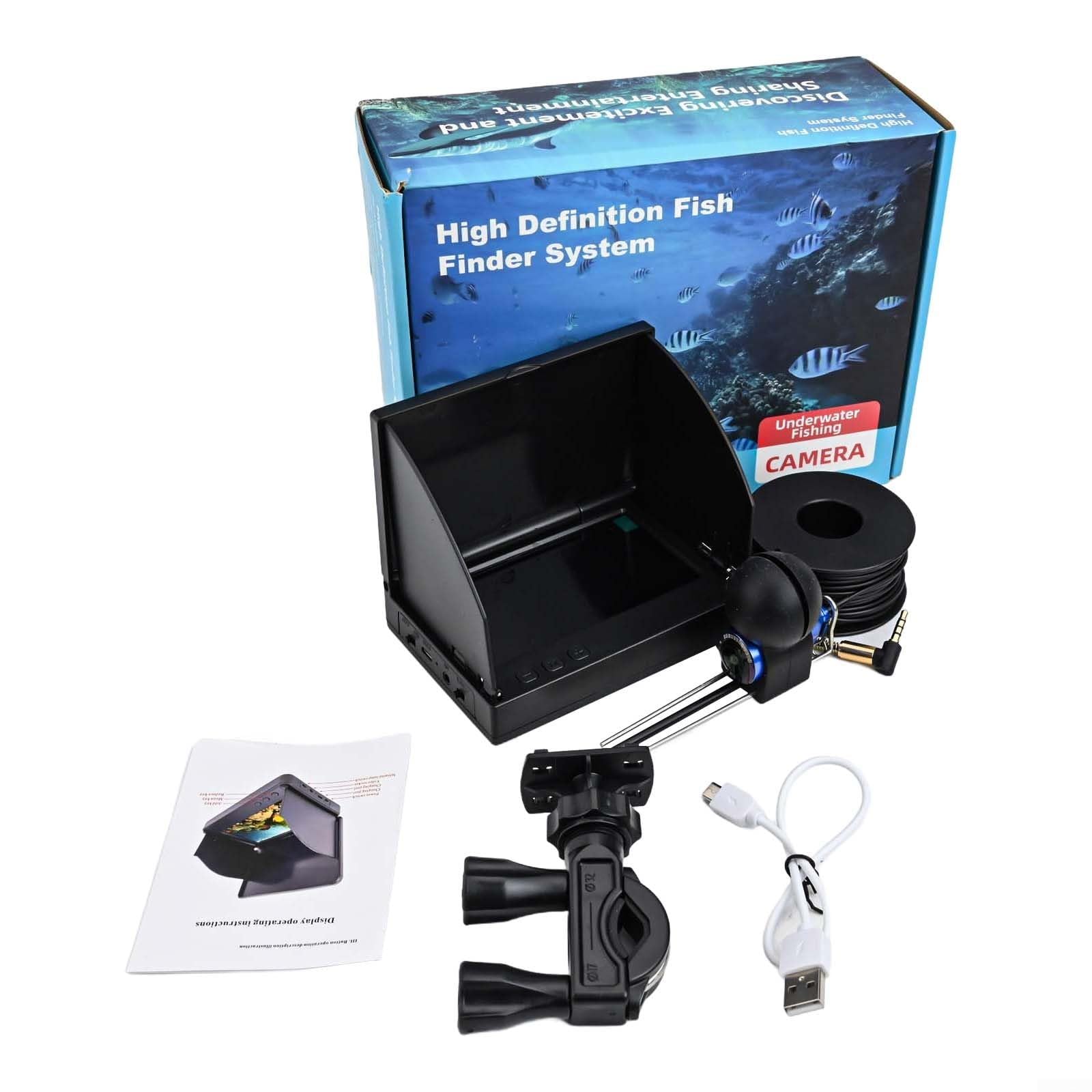 Fish Finder con display HD da 4,3 pollici, grandangolo di 220 gradi, impermeabile IP68, fotocamera e 12 LED IR per acqua fangosa e uso notturno