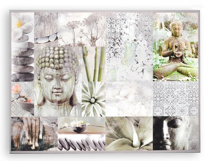 Tableau zen Bouddha et galet cadre toile 80 x 60 cm M4