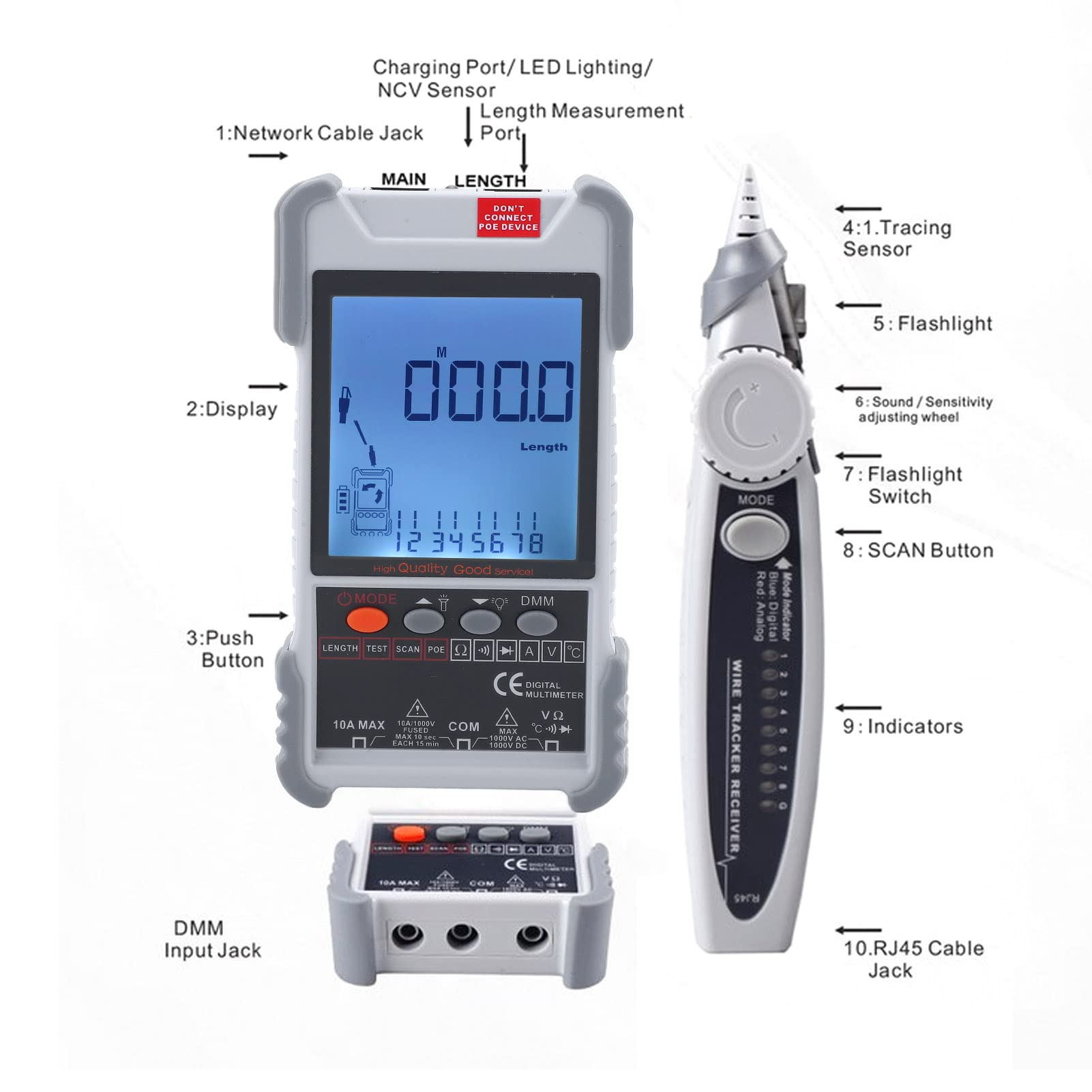 Netzwerkkabel Tester Kit Line Finder Multimeter Kit 500m Messung