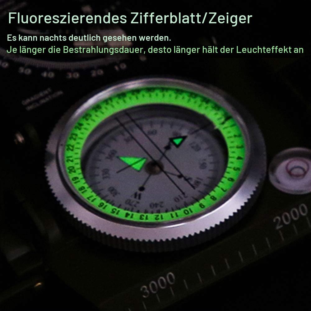 BIJIA Professioneller Multifunktionaler Kompass, aus Metall, wasserdicht, hohe Genauigkeit, mit Neigungsmesser und Wasserwaage, für Wandern, Klettern, Bootfahren, Erkundung, Jagd, Geologie