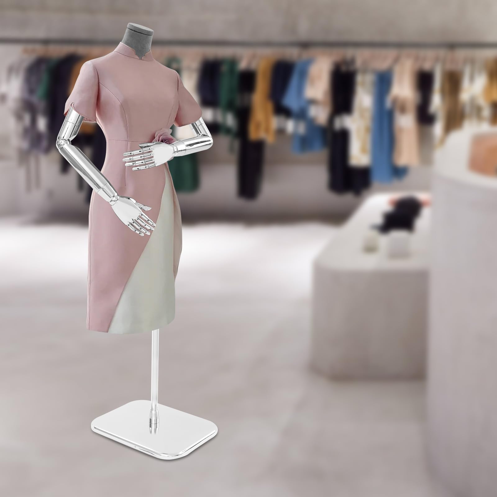 Mannequin de couture - Mannequin de vitrine femme - Avec hauteur réglable de 120 à 210 cm - Torse amovible - Avec tissu en daim - Pour exposer des vêtements - Argenté + gris
