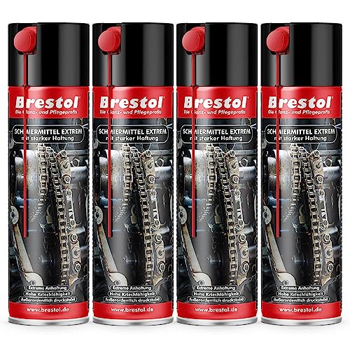 Brestol Lubricante en spray 4 x 400 ml con fuerte adherencia – Spray lubricante de silicona, aceite penetrante para rueda dentada, spray de cadena, spray de pistón, lubricante adhesivo