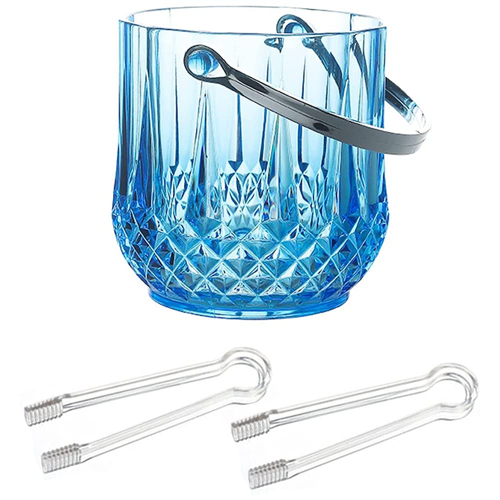 CTRLZS Ice Bucket Plastic Ice Bucket with Handle Acrylic Transparent Champagne Beer Wine Ice Bucket for Home -Blue