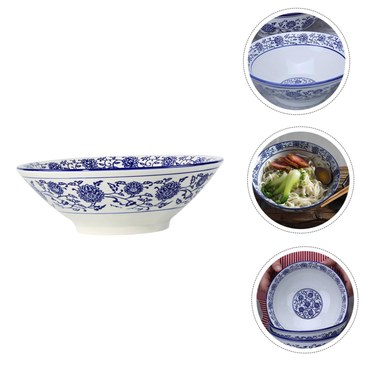 Cuenco Cerámico Esmaltado con Diseño Azul y para Servir Sopa Ramen y Ensaladas Restaurantes y Hogar Resistente y Decorativo para Diario
