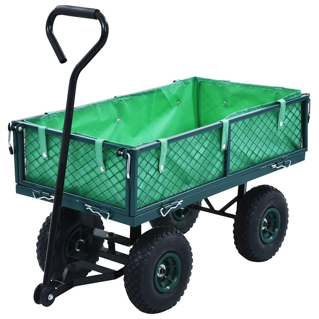 Gartenwagen Grün Stahl 86x46,5x97 cm mit 250 kg Tragkraft, Seitenwände Öffnen, PU-Gummiräder, Transportwagen für Garten, Rollwagen und Plattformwagen Einsatz