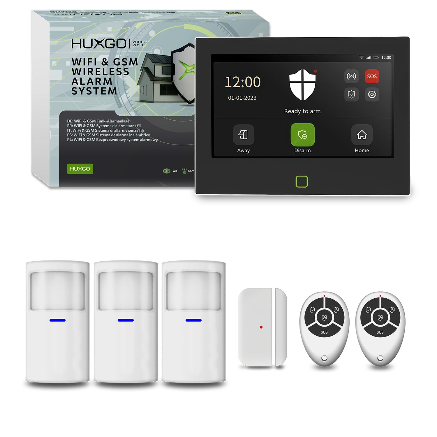 HXA700 Alarme Maison sans Fil WiFi + GSM 4G avec sirène integrierter - Interface en FRANÇAIS | Kit avec 3X détecteur PIR, 1x capteurs Ouverture Porte/fenêtre | Tuya Smart Life