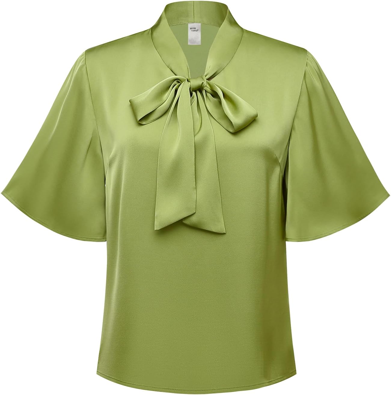 Women's Bow Tie Knot Mock Neck Short Sleeve Elegant Workwear Casual Blouse Shirt Top