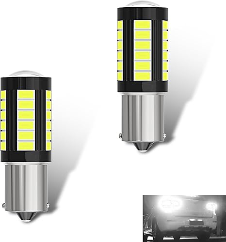 Flygun 2 bombillas LED 1157 BAY15D de marcha atrás para automóvil, 33SMD Surround Ultra-brillante luz de señal de giro con lente de proyector,