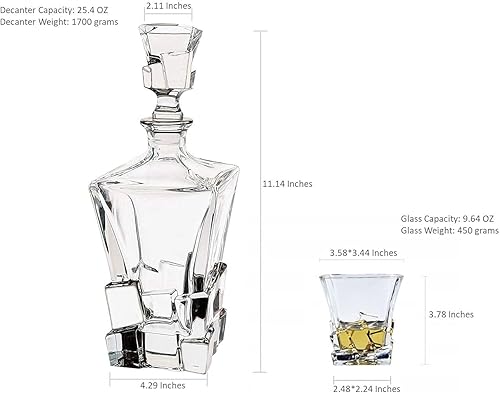 Miniatura 1 de Juego de vasos de decantador de whisky, vasos de cristal sin plomo, botella de vino para beber whisky irlandés, vaso de tequila bourbon (cubitos de