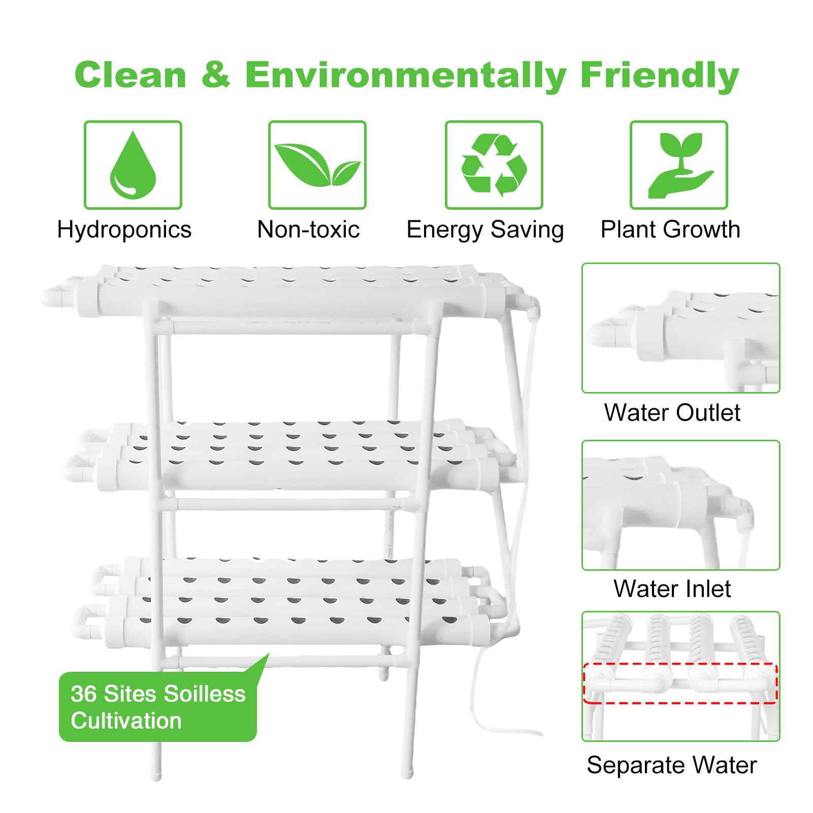 Sistema hidropónico | Sistema de Cultivo hidropónico en Interiores con Sistema de tuberías de PVC y Bomba de Agua, Temporizador y Kit de Cultivo para Verduras de Hoja