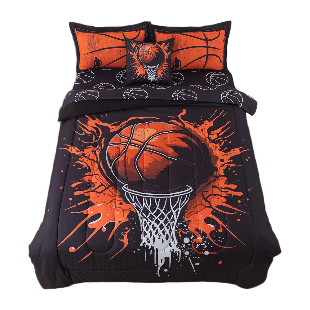 6 Pieces Basketball Comforter Set for Boys Kids Teens Sports Bedding Twin Size Bed in A Bag with Balls Sheets Gaming Theme Quilt Set for Home Decor-image-37