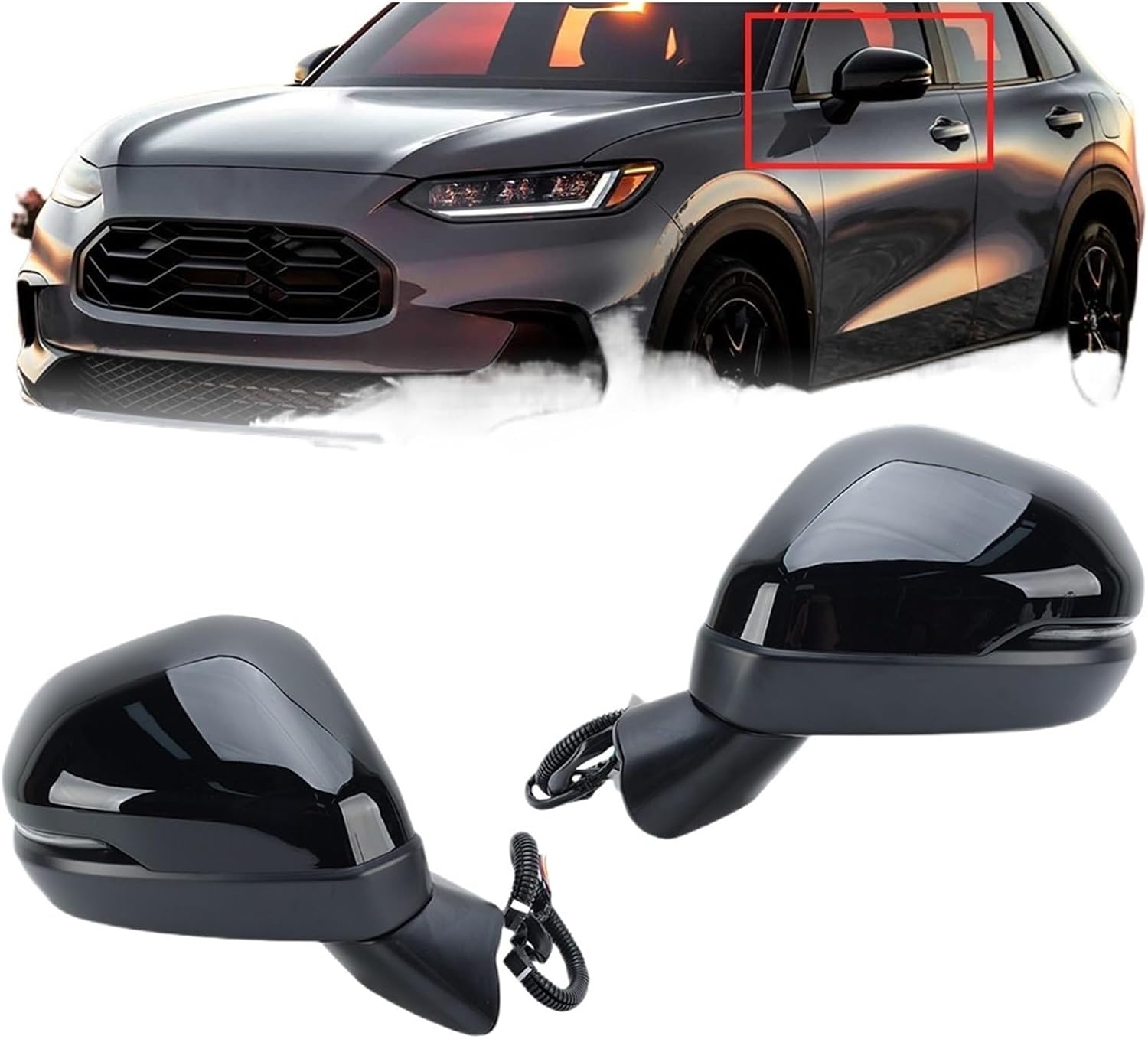 5 Pins Side Door Mirror Assembly Compatible For Honda HRV 2023 2024 2025 Black With Turn Light Wing Rearview Mirror Car Accessories(1pc left) (1pc right)