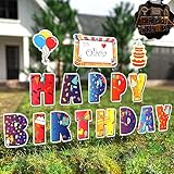 Provyl Happy Birthday Yard Sign with Stakes | 17 Pieces: 13 Big Letters 2 Decorations and 2 Personalized Custom Boards | Premium Quality Waterproof Material for Outdoor