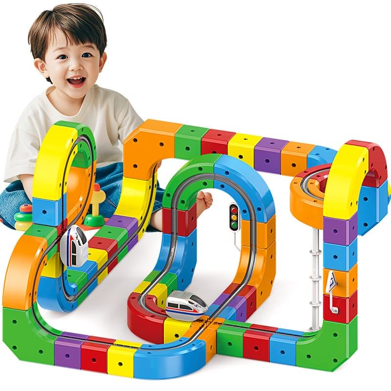 Train Set, 3D Infinity Track with Flexible Tracks for Kids, Cube Trackss Train- DIY Railroad Block Toys, 66 PCS Anti Gravity Race Trackss with Car, STEM Educational Building Toy (Mag Train)-image-19