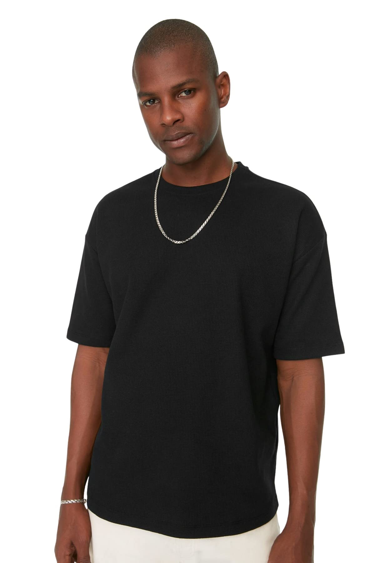 Trendyol Man More Sustainable Oversize Basic Crew Neck Knit T-Shirt Black